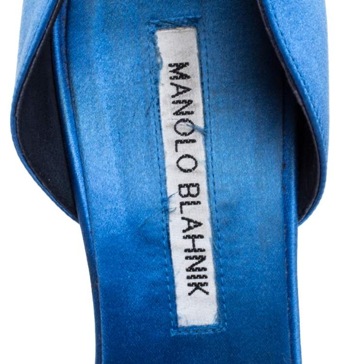 Pre Owned Manolo Blahnik Blue Satin Dorsay Pumps Size 38