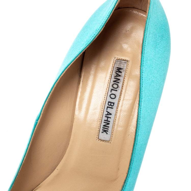 Pre Owned Manolo Blahnik Blue Satin Giuba Embellished Pointed Toe Pumps Size 41