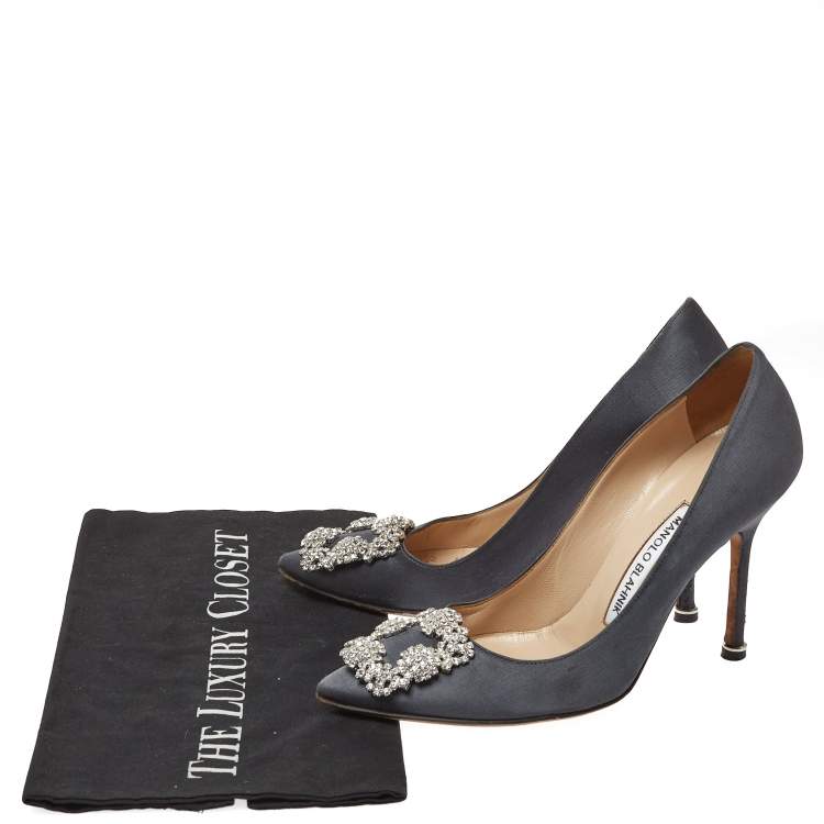 Pre Owned Manolo Blahnik Dark Grey Satin Hangisi Pumps Size 36