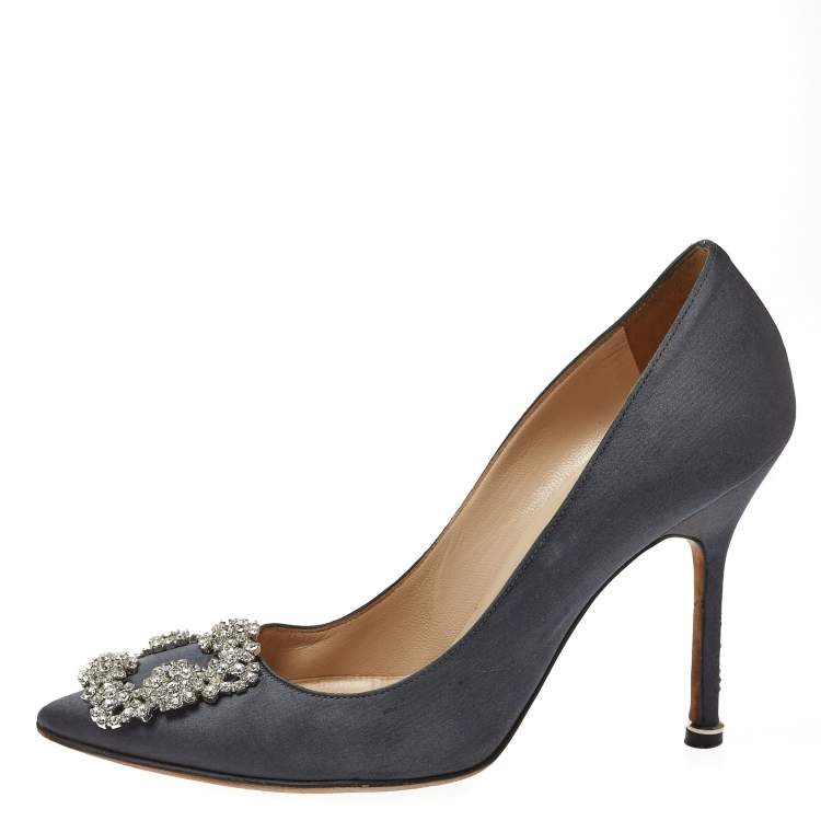 Pre Owned Manolo Blahnik Dark Grey Satin Hangisi Pumps Size 36