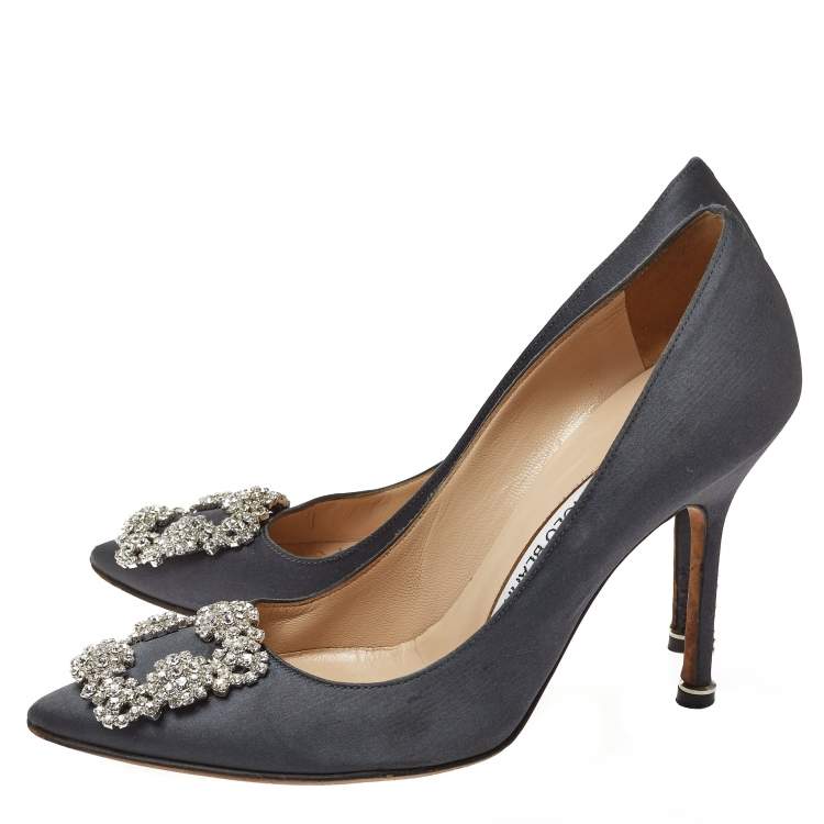 Pre Owned Manolo Blahnik Dark Grey Satin Hangisi Pumps Size 36