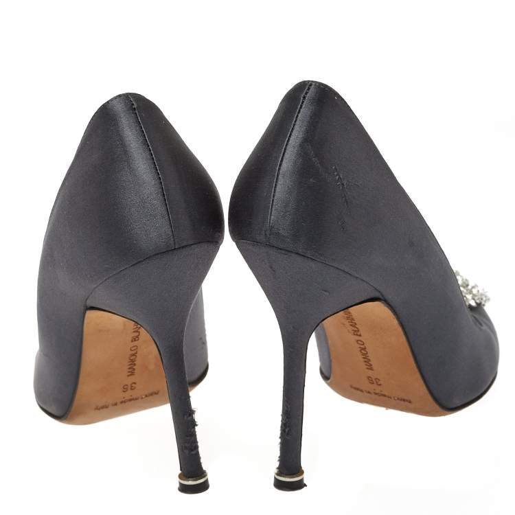 Pre Owned Manolo Blahnik Dark Grey Satin Hangisi Pumps Size 36