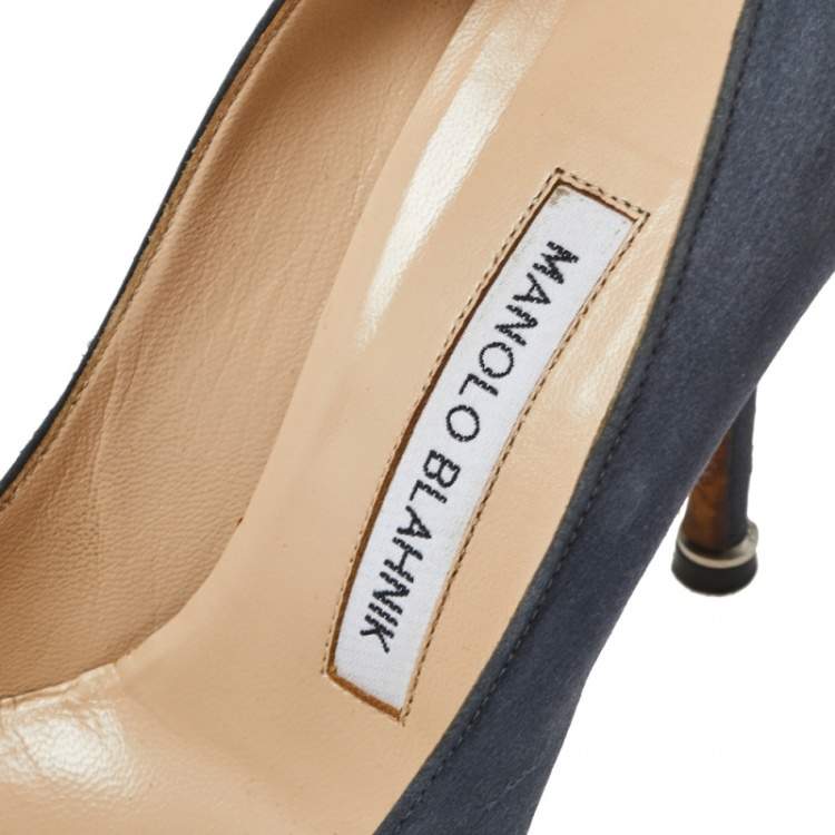 Pre Owned Manolo Blahnik Dark Grey Satin Hangisi Pumps Size 36
