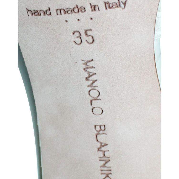 Pre Owned Manolo Blahnik White Leather Kitten heel Mules Size 35