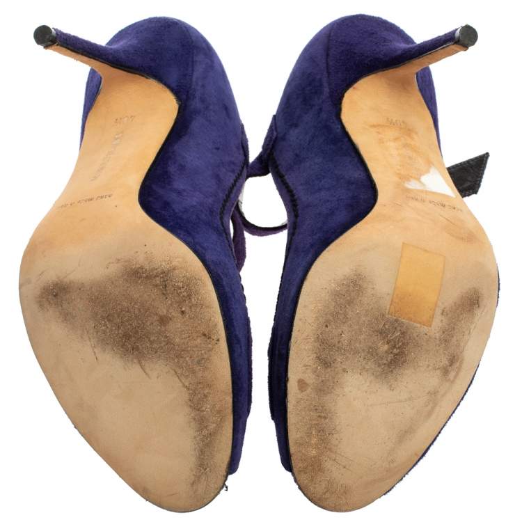 Pre Owned Manolo Blahnik Purple Suede Leather Open Toe Pumps Size 40.5