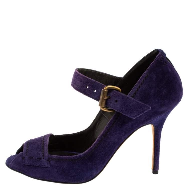 Pre Owned Manolo Blahnik Purple Suede Leather Open Toe Pumps Size 40.5