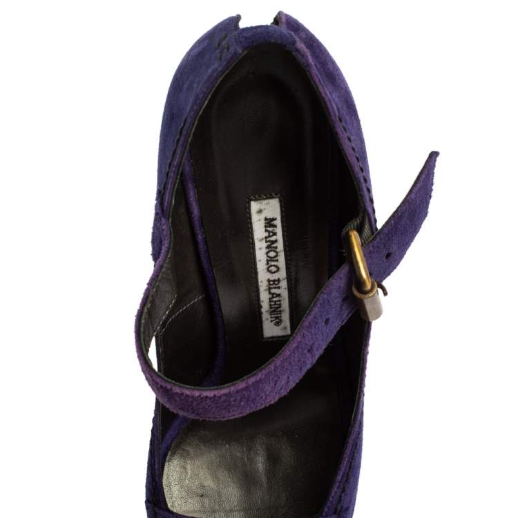 Pre Owned Manolo Blahnik Purple Suede Leather Open Toe Pumps Size 40.5