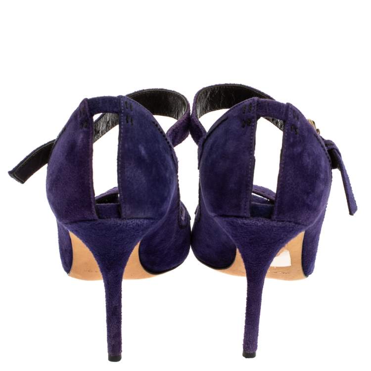 Pre Owned Manolo Blahnik Purple Suede Leather Open Toe Pumps Size 40.5