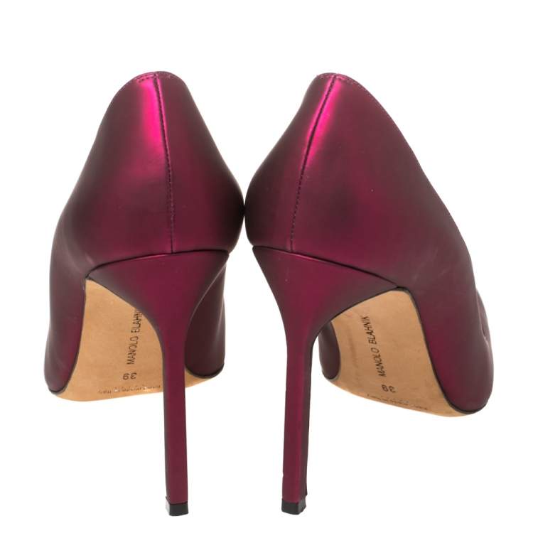 Pre Owned Manolo Blahnik Radiant Magenta Leather BB Pointed Toe Pumps Size 39