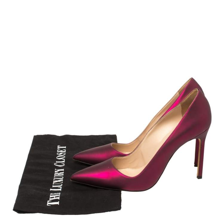 Pre Owned Manolo Blahnik Radiant Magenta Leather BB Pointed Toe Pumps Size 39