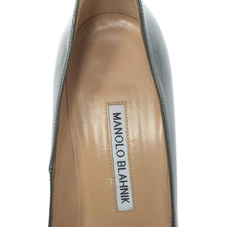 Pre Owned Manolo Blahnik Grey Metallic Leather Chain Link Pointed Toe Pumps Size 37