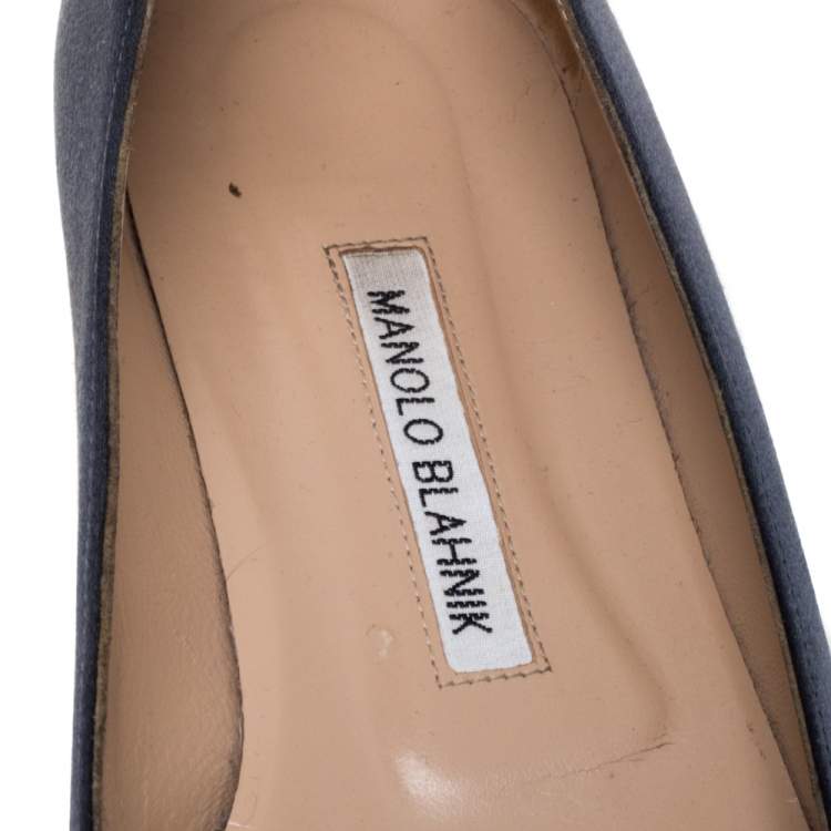 Pre Owned Manolo Blahnik Grey Satin Hangisi Embellished Ballet Flats Size 39.5