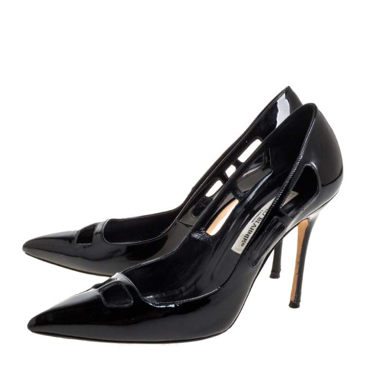 Pre Owned Manolo Blahnik Black Patent Leather Cut Out Pumps Size 39