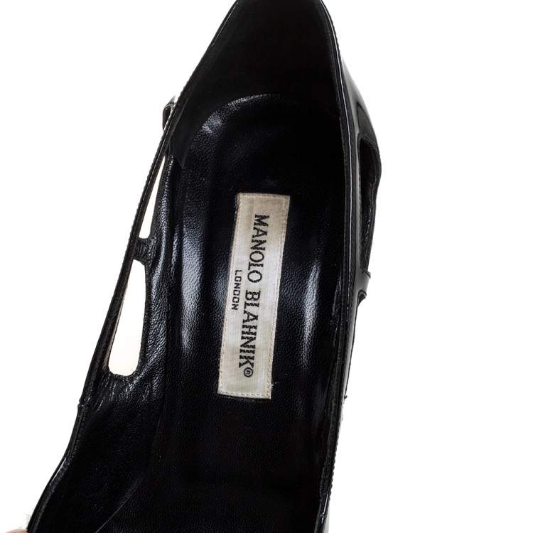Pre Owned Manolo Blahnik Black Patent Leather Cut Out Pumps Size 39