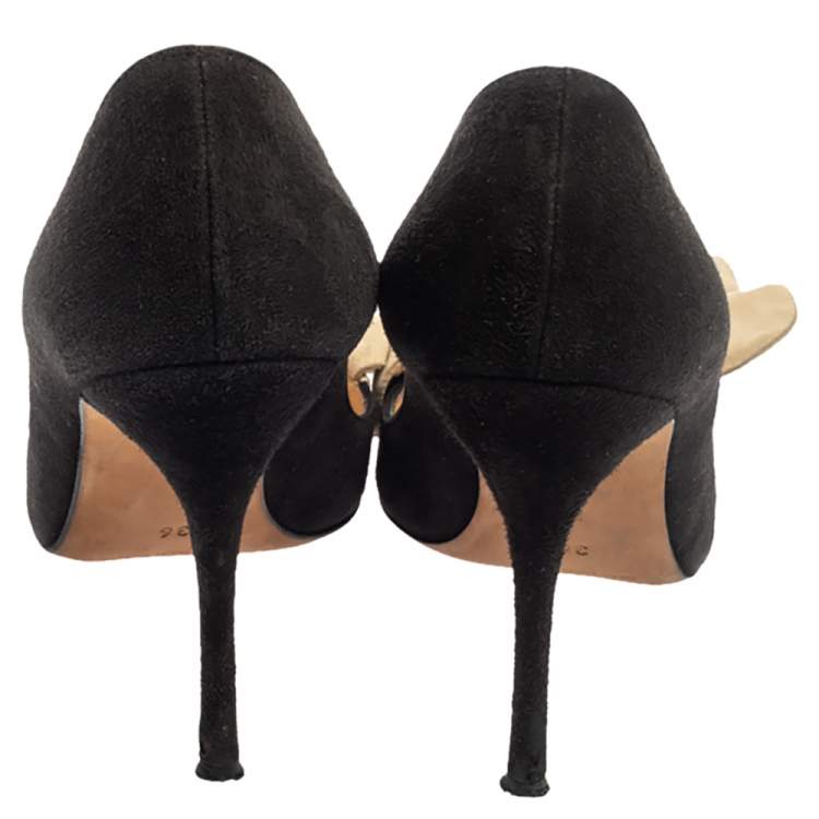 Pre Owned Manolo Blahnik Black/White Suede Ruffle Pumps Sizs 36