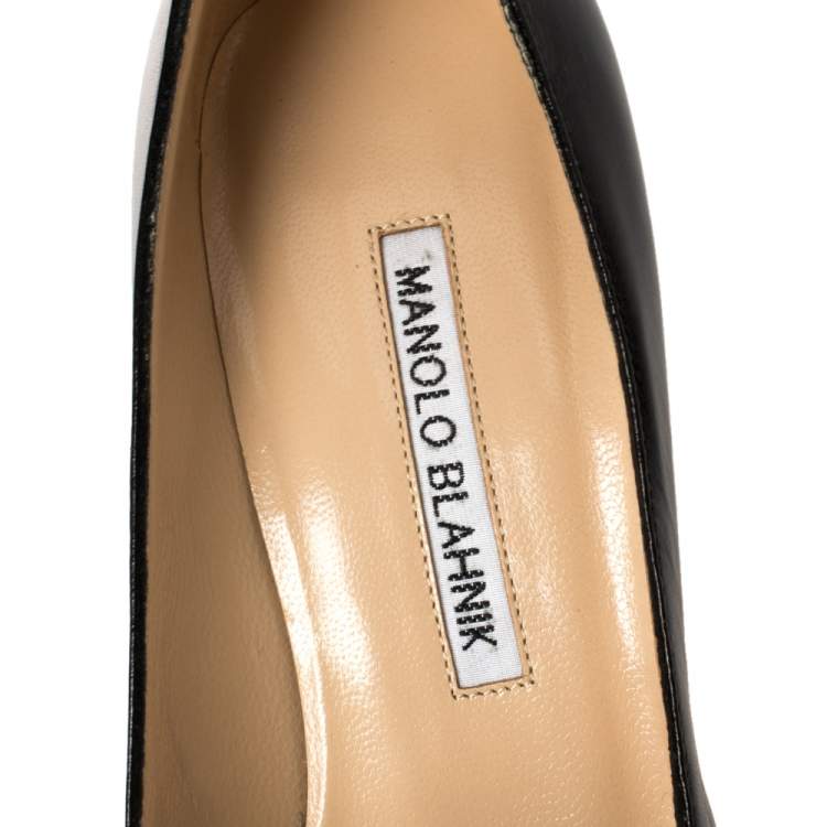 Pre Owned Manolo Blahnik Silver/Black Leather Osmana Pointed Toe Pumps Size 35.5
