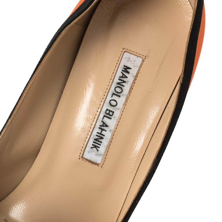 Pre Owned Manolo Blahnik Orange Satin Gotrian Crystal Embellished Pumps Size 40