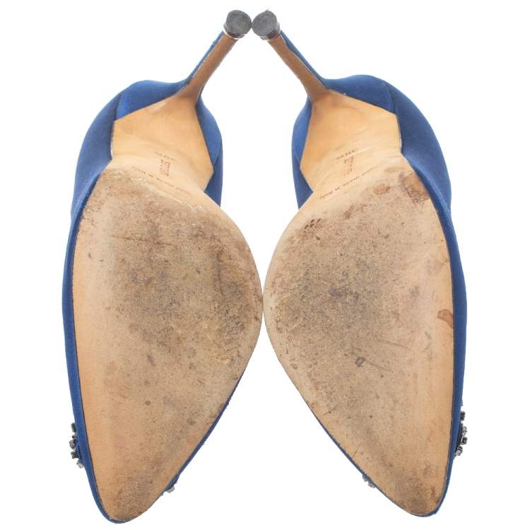 Pre Owned Manolo Blahnik Blue Satin Hangisi  Pumps Size 38.5
