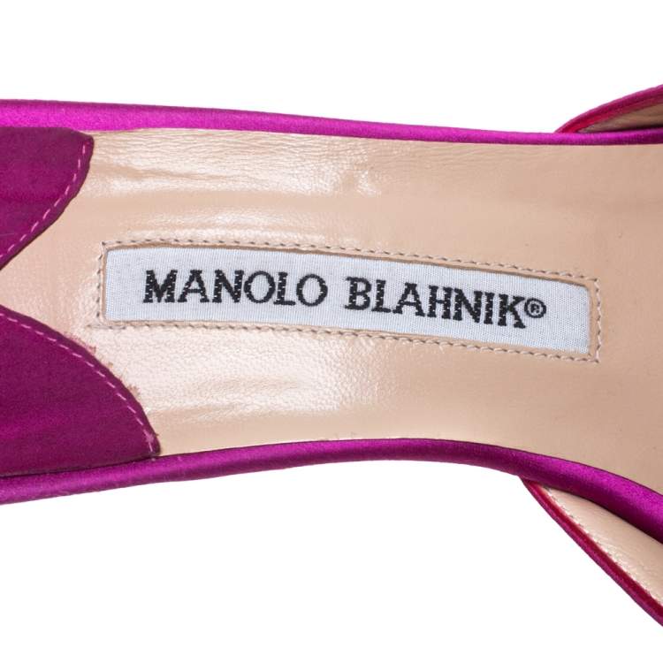 Pre Owned Manolo Blahnik Purple Satin Hangisi Crystal Embellished Sandals Size 38