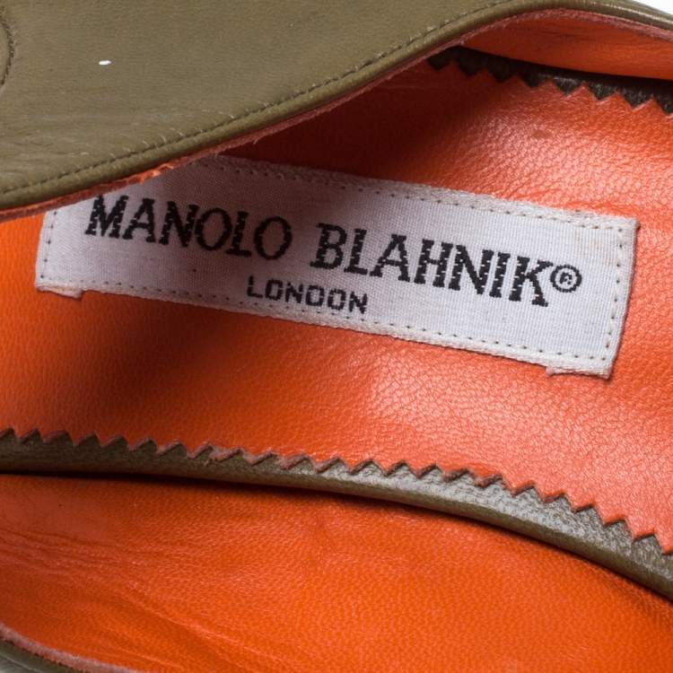 Pre Owned Manolo  Blahnik Olive Green Ankle Strap Sandals Size 39.5