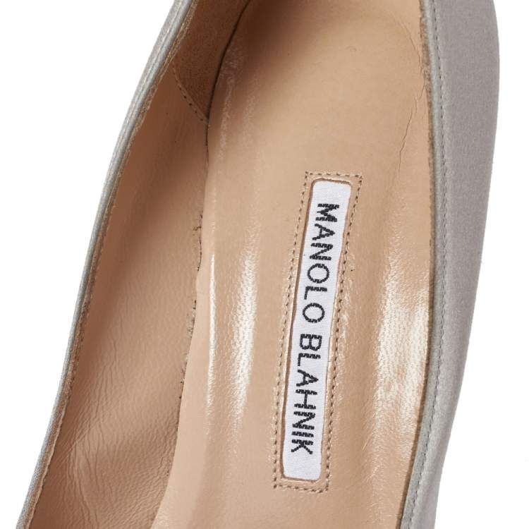 Pre Owned Manolo Blahnik Grey Satin Hangisi Pointed Toe Pumps Size 39
