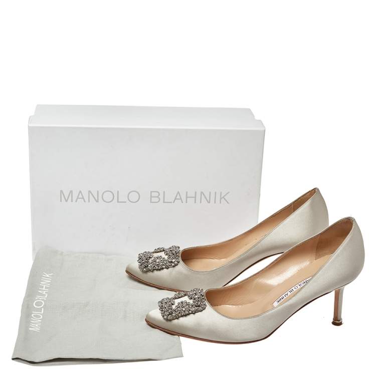 Pre Owned Manolo Blahnik Grey Satin Hangisi Pointed Toe Pumps Size 39
