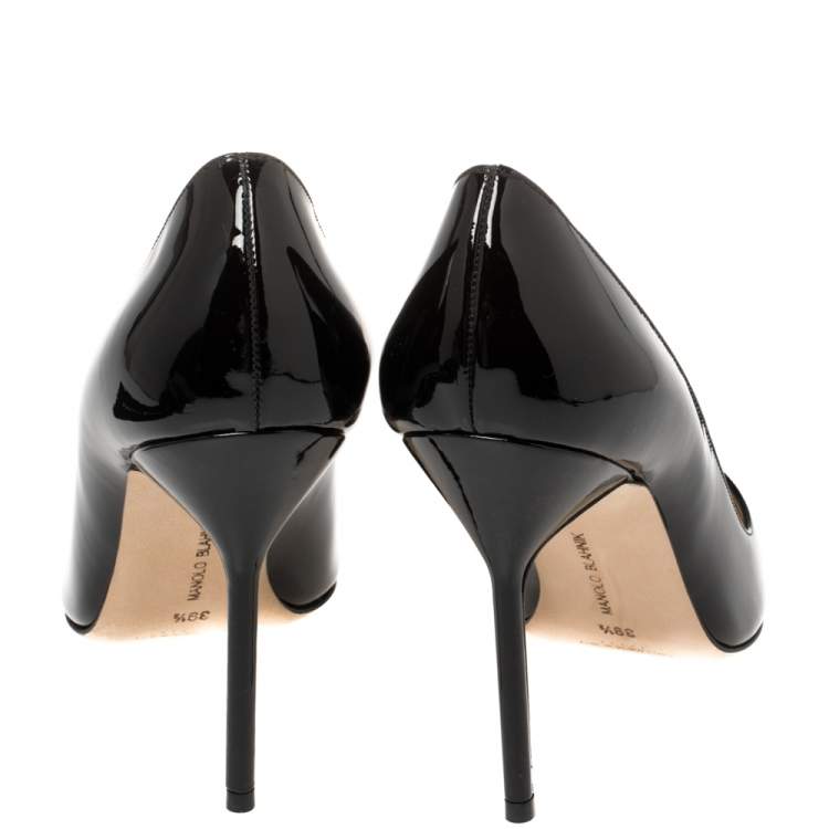 Pre Owned Manolo Blahnik Black Patent Leather BB Pointed Toe Pumps Size 39.5