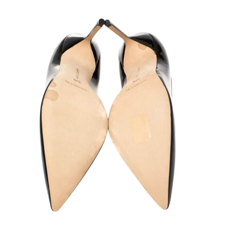 Pre Owned Manolo Blahnik Black Patent Leather BB Pointed Toe Pumps Size 39.5