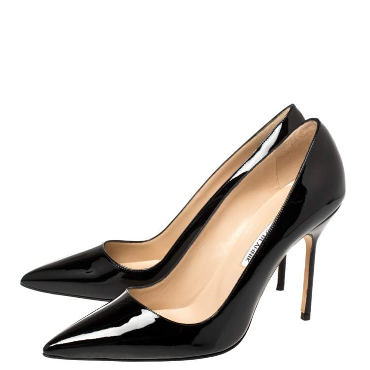 Pre Owned Manolo Blahnik Black Patent Leather BB Pointed Toe Pumps Size 39.5