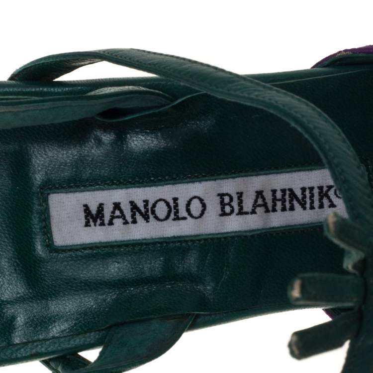 مملوكة مسبقًا Manolo Blahnik Multicolor Printed Fabric And Leather Pointed Toe Slingback Sandals Size 40.5