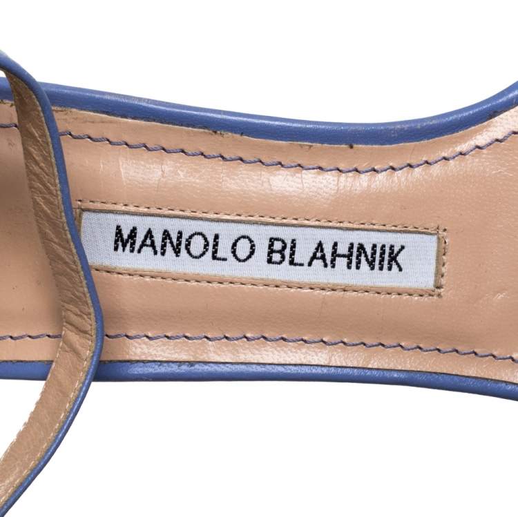 مملوكة مسبقًا Manolo Blahnik Blue/Gold Leather Ankle Strap Sandals Size 37