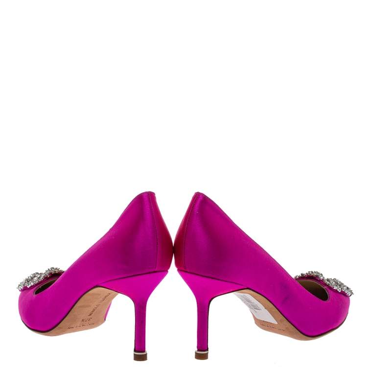 Pre Owned Manolo Blahnik Pink Satin Hangisi Pointed Toe Pumps Size 37.5