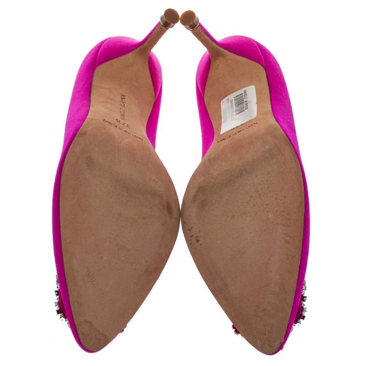 Pre Owned Manolo Blahnik Pink Satin Hangisi Pointed Toe Pumps Size 37.5