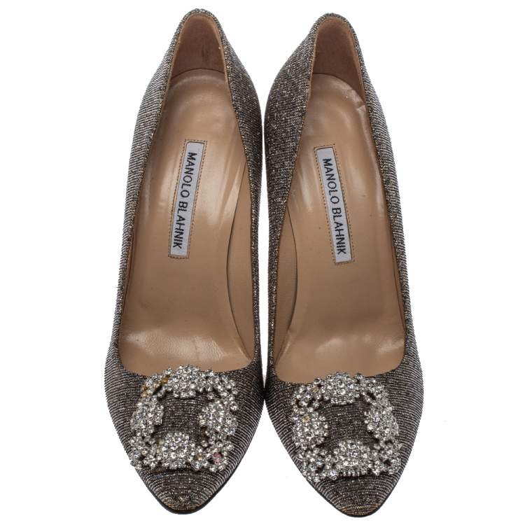 Pre Owned Manolo Blahnik Multicolor Lurex And Glitter Hangisi Pointed Toe Pumps Size 37.5