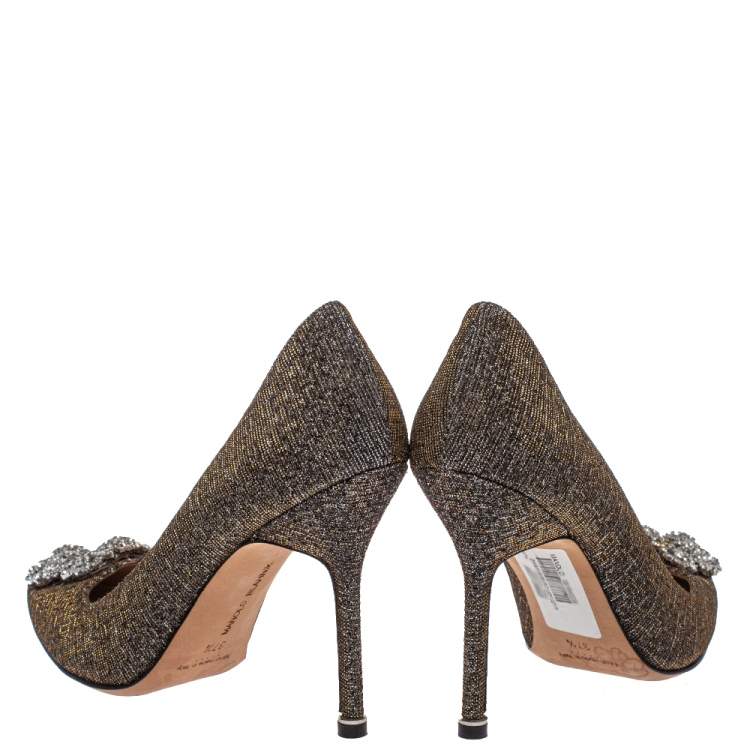 Pre Owned Manolo Blahnik Multicolor Lurex And Glitter Hangisi Pointed Toe Pumps Size 37.5