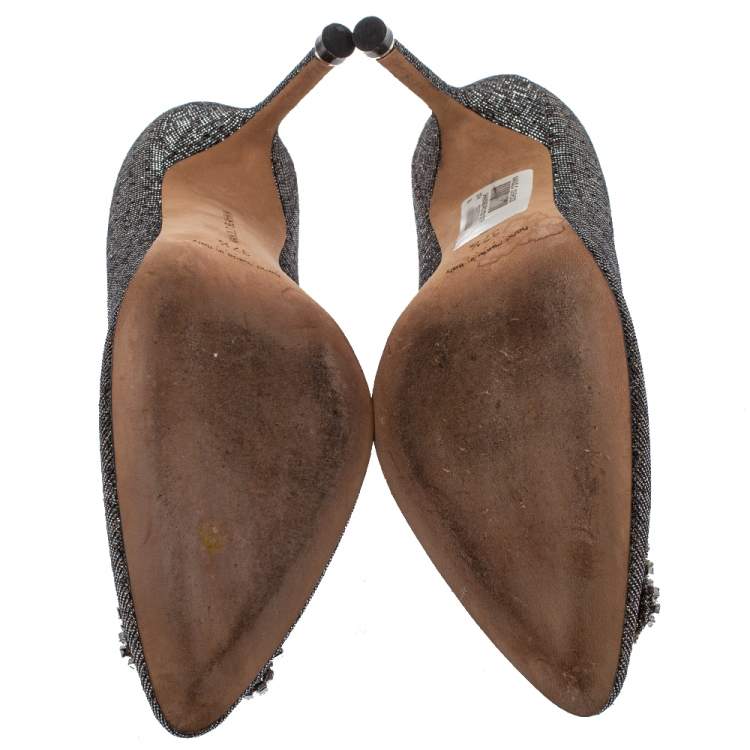 Pre Owned Manolo Blahnik Multicolor Lurex And Glitter Hangisi Pointed Toe Pumps Size 37.5