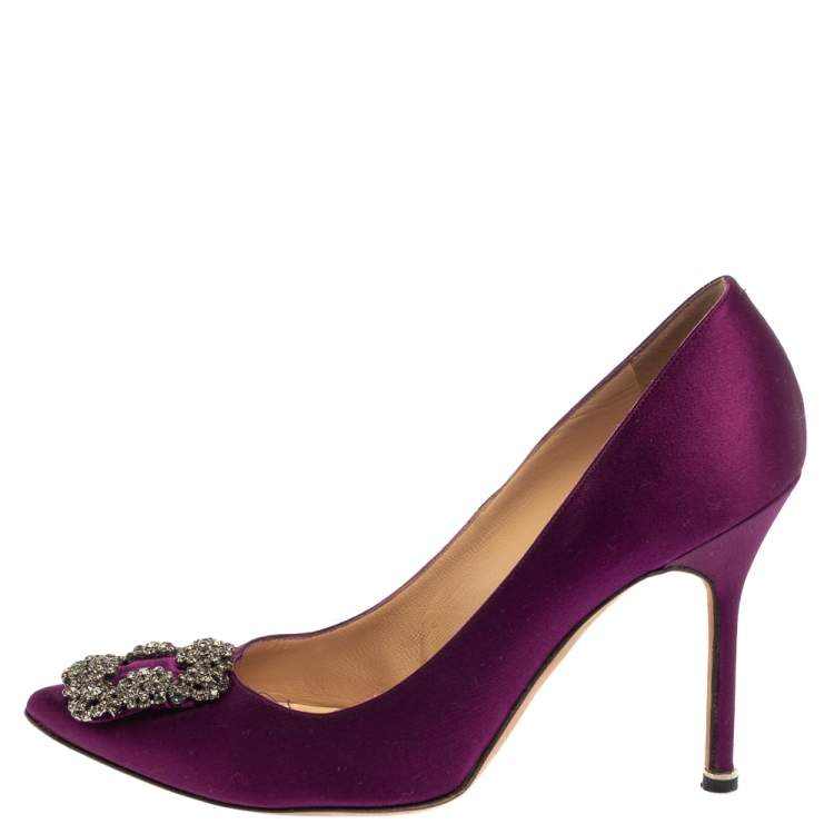 Pre Owned Manolo Blahnik Purple Satin Hangisi  Pumps Size 39.5