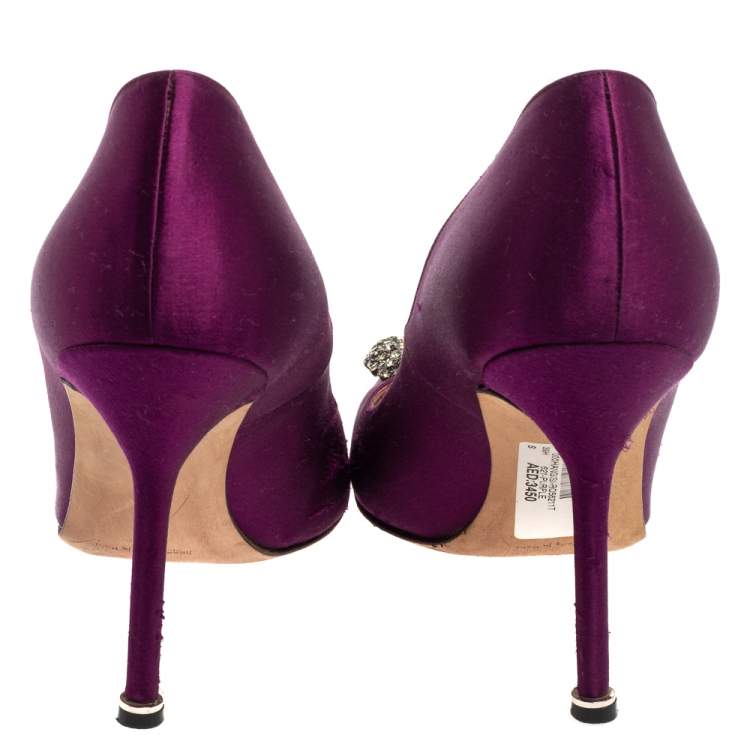 Pre Owned Manolo Blahnik Purple Satin Hangisi  Pumps Size 39.5