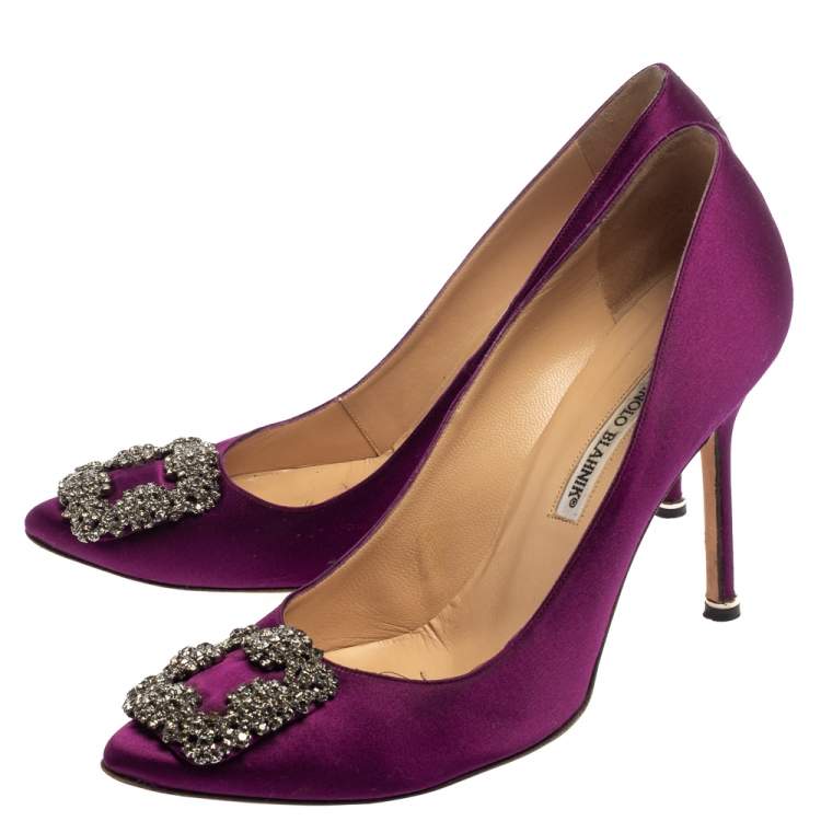 Pre Owned Manolo Blahnik Purple Satin Hangisi  Pumps Size 39.5