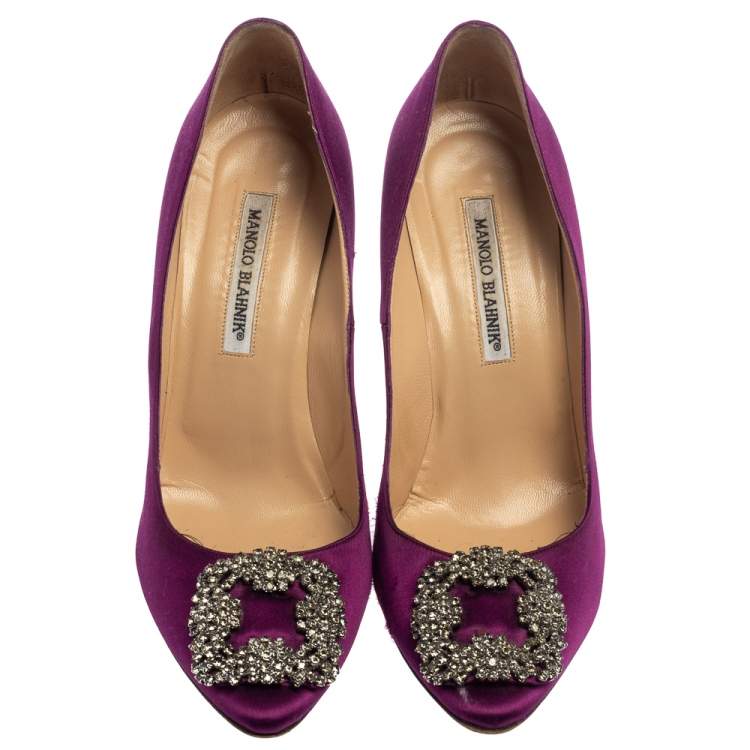 Pre Owned Manolo Blahnik Purple Satin Hangisi  Pumps Size 39.5