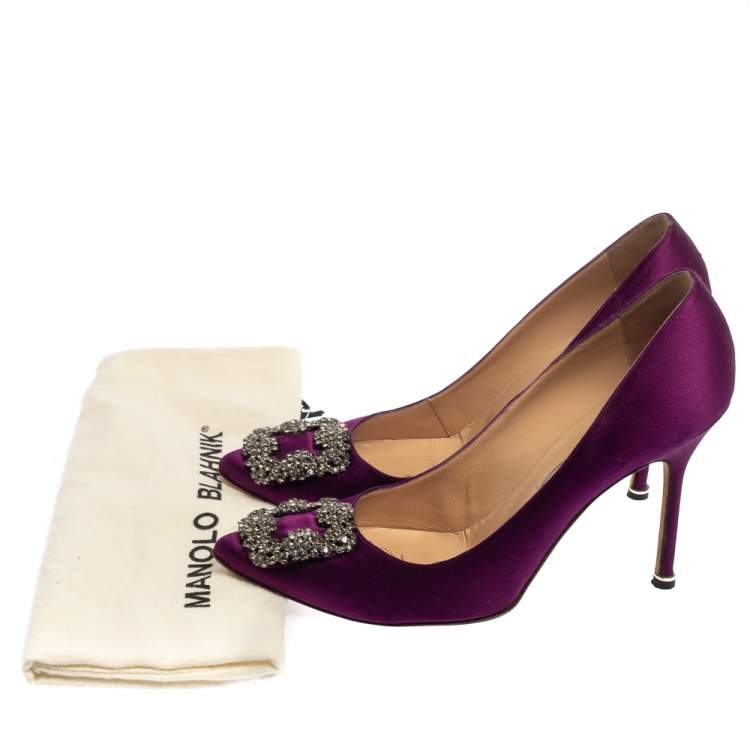 Pre Owned Manolo Blahnik Purple Satin Hangisi  Pumps Size 39.5