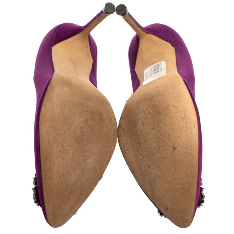 Pre Owned Manolo Blahnik Purple Satin Hangisi  Pumps Size 39.5