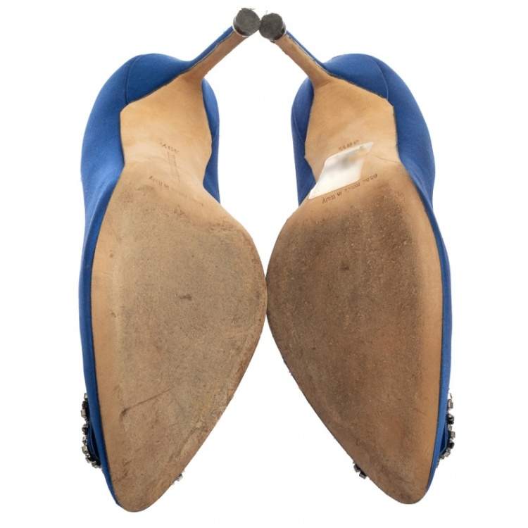 Pre Owned Manolo Blahnik Blue Satin Hangisi  Pumps Size 39.5