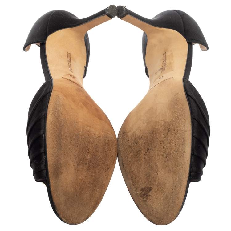 Pre Owned Manolo Blahnik Black Pleated Satin Sedaraby D'orsay Sandals Size 39