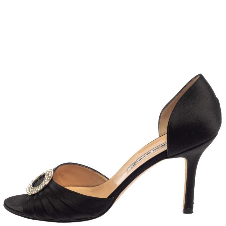 Pre Owned Manolo Blahnik Black Pleated Satin Sedaraby D'orsay Sandals Size 39