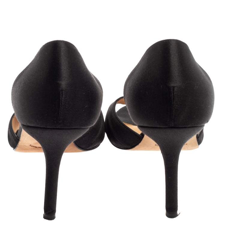 Pre Owned Manolo Blahnik Black Pleated Satin Sedaraby D'orsay Sandals Size 39