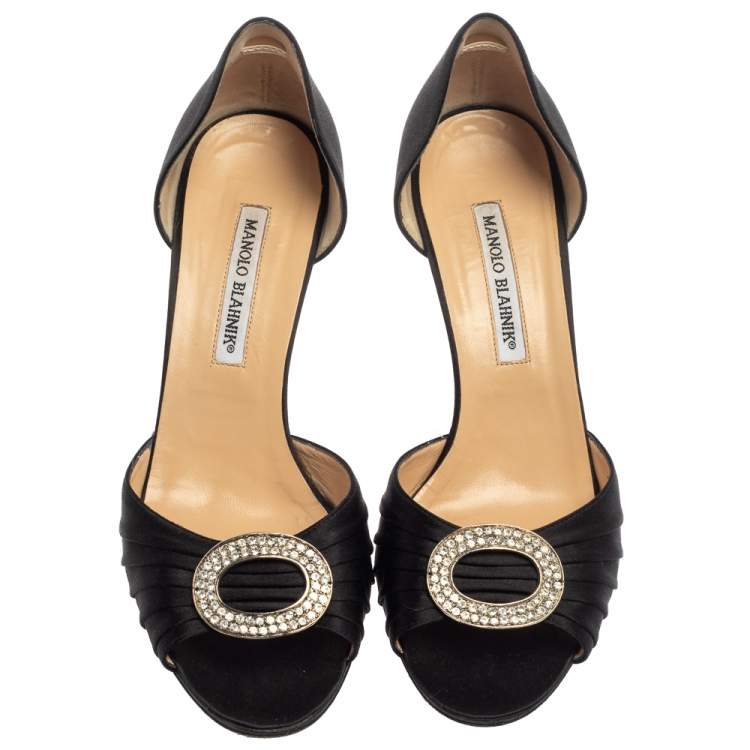 Pre Owned Manolo Blahnik Black Pleated Satin Sedaraby D'orsay Sandals Size 39
