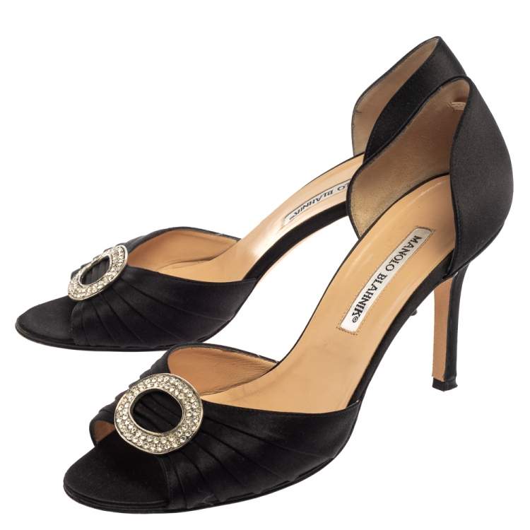 Pre Owned Manolo Blahnik Black Pleated Satin Sedaraby D'orsay Sandals Size 39
