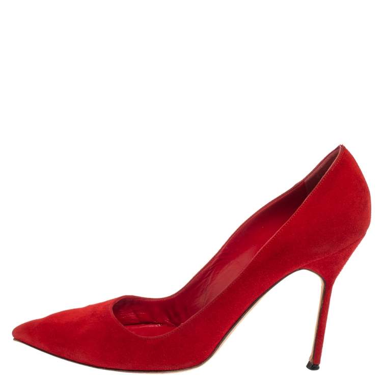 Pre Owned Manolo Blahnik Red Suede BB  Pumps Size 39.5