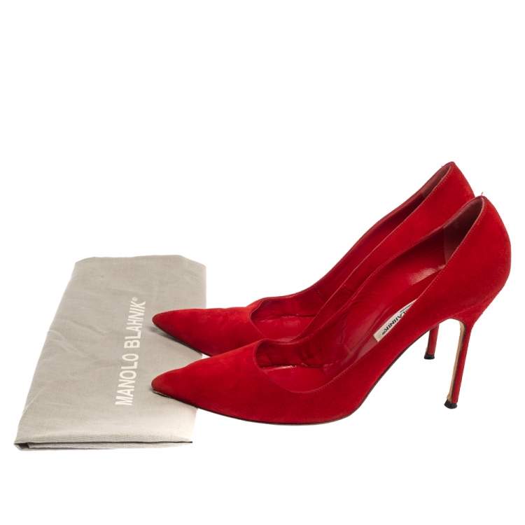 Pre Owned Manolo Blahnik Red Suede BB  Pumps Size 39.5